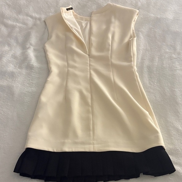 Chic Cream Dress with Black Pleated Hem - Picture 3 of 4